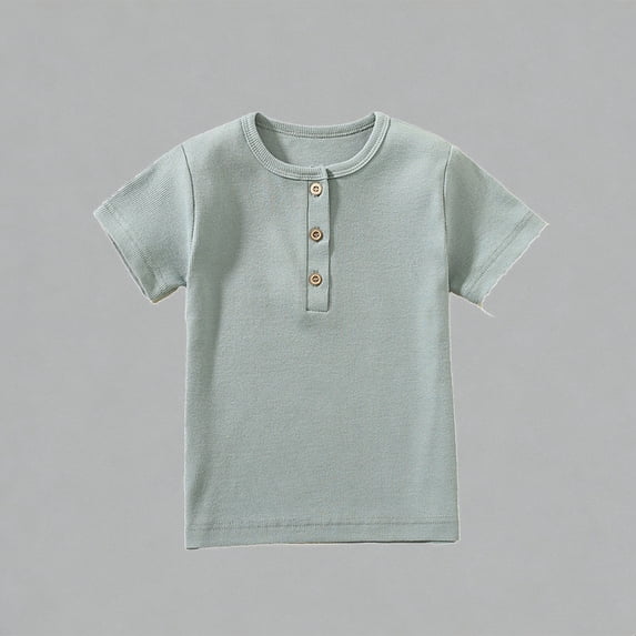Krdevn Boys Ribbed Henley T-Shirt Short Sleeve Soft Breathable Cotton Blend Casual Summer Kids Daily Wear Tee,7 Years