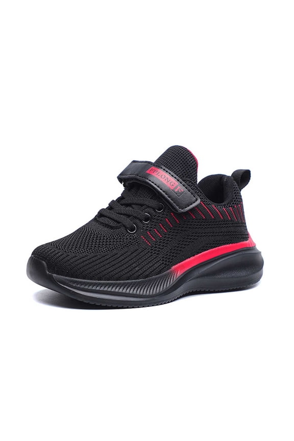 Boys' Running Shoes, Breathable Knit Athletic Sneakers with Hook and Loop Strap, Soft Sole Kids Sports Shoes for School & Play,9.5-10 Years