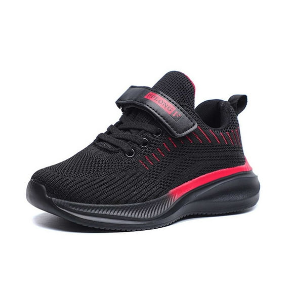 Krdevn Boys' Running Shoes, Breathable Knit Athletic Sneakers with Hook and Loop Strap, Soft Sole Kids Sports Shoes for School & Play,9-9.5 Years