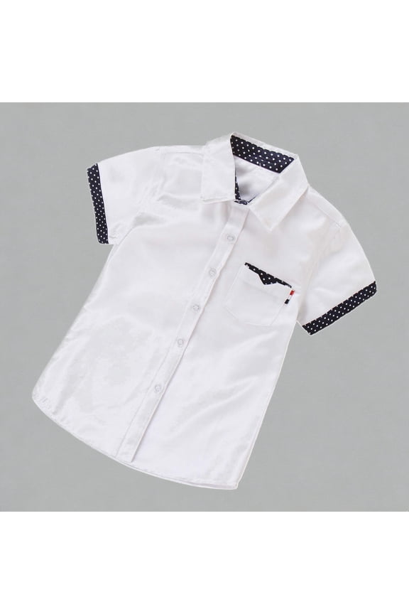 Boys Short Sleeve Button-Down Shirt With Polka Dot Trim Casual Summer Sailing Party Top,4-5 Years