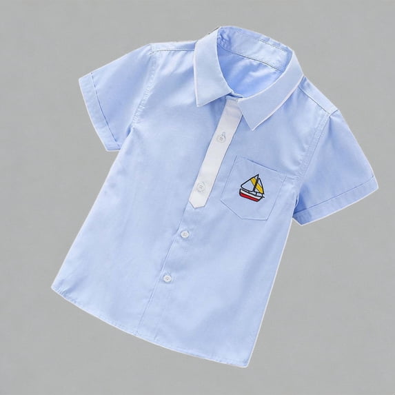Krdevn Boys Short Sleeve Button-Down Shirt With Polka Dot Casual Summer Sailing Party Top,7-8 Years
