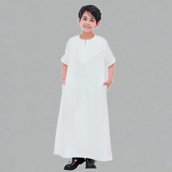 Krdevn Boys Short Sleeve Thobe With Traditional Tunic Robe For Spring & Summer,4-5 Years