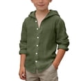 thumbnail image 1 of Krdevn Boys Solid Color Hooded Button-Down Shirt Lightweight Cotton Long Sleeve for Kids Daily Casual Wear School Outdoor Activities Size:10-11 Years, 1 of 4