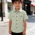 thumbnail image 1 of Krdevn Boys Solid Color Linen Short Sleeve Button Down Shirt Casual Dress Shirt with Pockets (5-14 Years), 1 of 3
