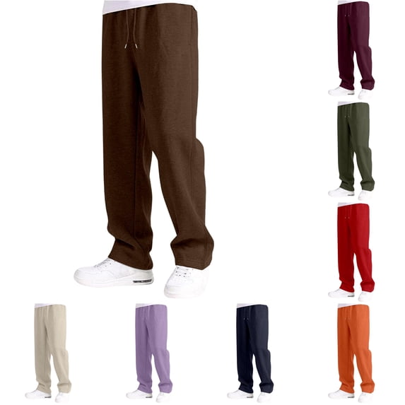 Krdevn Boys Solid Drawstring Open Hem Sweatpants Fall Loose Straight Knit Casual Trousers with Side Inseam Pockets 11-12 Years,Brown