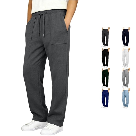 Krdevn Boys Solid Drawstring Open Hem Sweatpants Fall Winter Loose Straight Jogger Pants with Patch Pockets 9-10 Years,Grey
