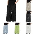 thumbnail image 1 of Krdevn Boys Solid Drawstring Wide Leg Parachute Pants Fall Summer Lightweight Windbreaker Trousers with Pockets 6-7 Years,Black, 1 of 5