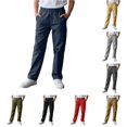thumbnail image 1 of Krdevn Boys Solid Half Elastic Back Waist Straight Woven Pants Fall Loose Open Hem Casual Trousers with Side Pockets 10-11 Years,Navy, 1 of 7