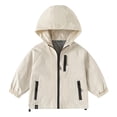 thumbnail image 1 of Krdevn Boys Solid Raglan Hooded Zip Up Windbreaker Winter Jacket with Multi Zipper Pockets Beige,10-11 Years, 1 of 3