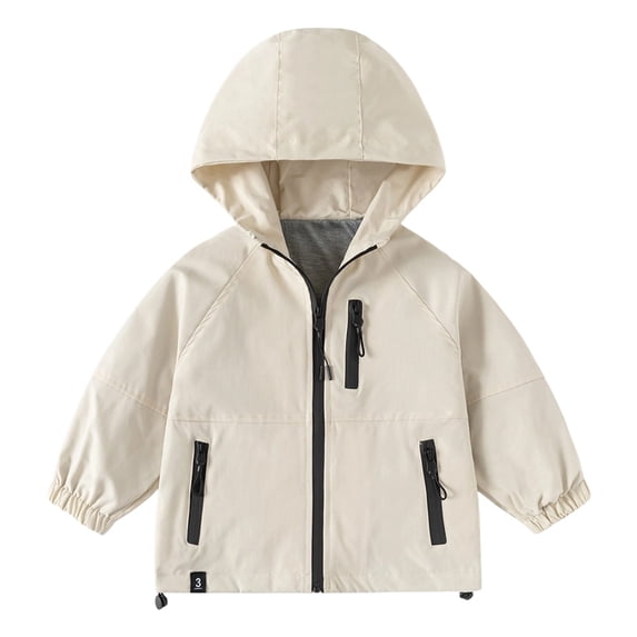 Krdevn Boys Solid Raglan Hooded Zip Up Windbreaker Winter Jacket with Multi Zipper Pockets Beige,10-11 Years