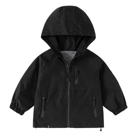 Krdevn Boys Solid Raglan Hooded Zip Up Windbreaker Winter Jacket with Multi Zipper Pockets Black,12-13 Years