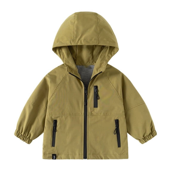 Krdevn Boys Solid Raglan Hooded Zip Up Windbreaker Winter Jacket with Multi Zipper Pockets Green,4-5 Years