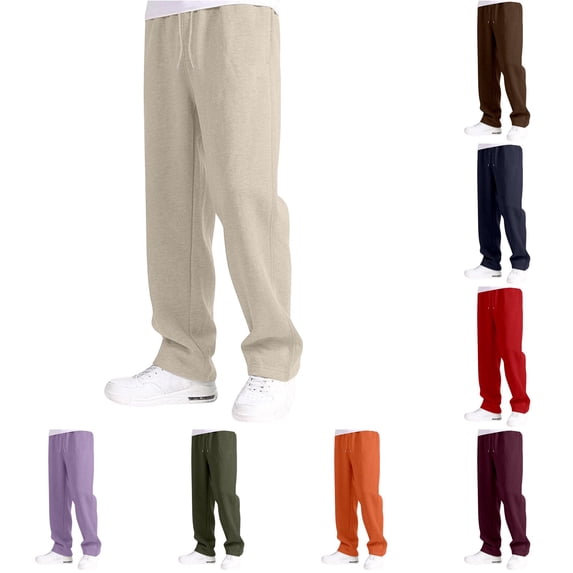 Krdevn Boys Solid Wide Leg Sweatpants Drawstring Elastic Waist Back to School Fall Winter Warm Athletic Casual Pants with Side Pockets 11-12 Years,Beige