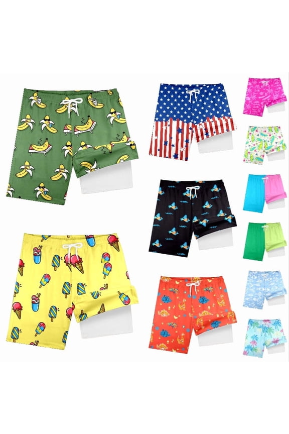 Krdevn Boys Swim Shorts with Print Design for Summer Beachwear and Pool Size:5-6 Years