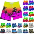 thumbnail image 1 of Krdevn Boys Swim Trunks Compression Liner Gradient Tropical Palm Tree Print Bathing Suit Board Shorts with Drawstring Size:13-14 Years, 1 of 4
