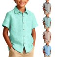thumbnail image 1 of Krdevn Boys Textured Short Sleeve Button Down Shirt Casual Camp Collar Top with Pocket,3-4 Years, 1 of 4