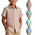 thumbnail image 1 of Krdevn Boys Textured Short Sleeve Button Down Shirt Casual Camp Collar Top with Pocket,6-7 Years, 1 of 4