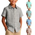 thumbnail image 1 of Krdevn Boys Textured Short Sleeve Button Down Shirt Casual Camp Collar Top with Pocket,8-9 Years, 1 of 4