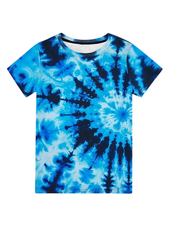 Boys Tie-Dye Crew Neck Short Sleeve T-Shirt Casual Soft Breathable Kids Tee,12-13 Years