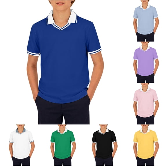 Krdevn Boys V-Neck Polo Shirt Short Sleeve Tennis Casual Top Breathable School Playwear,13-14 Years