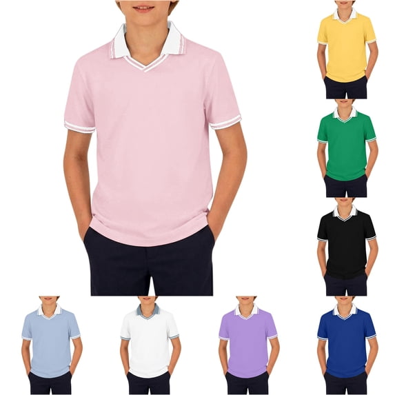 Krdevn Boys V-Neck Polo Shirt Short Sleeve Tennis Casual Top Breathable School Playwear,7-8 Years