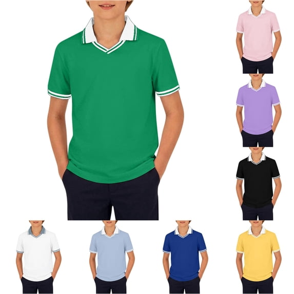 Krdevn Boys V-Neck Polo Shirt Short Sleeve Tennis Casual Top Breathable School Playwear,9-10 Years