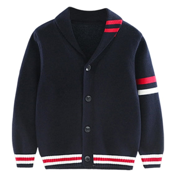 Krdevn Boys' Varsity Cardigan Sweater Striped Shawl Collar Coat Size:13-14 Years