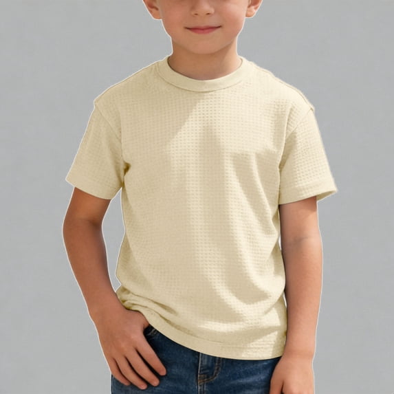 Krdevn Boys Waffle Knit Short Sleeve T-Shirt Casual Breathable Round Neck Kids Summer Top Tee,12-13 Years