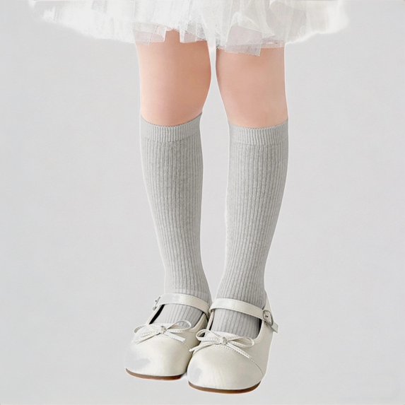 Krdevn Breathable Girls Socks Double Needle Knit Long Tube Crew Socks for Kids Soft Comfortable Everyday Wear,5-8 Years