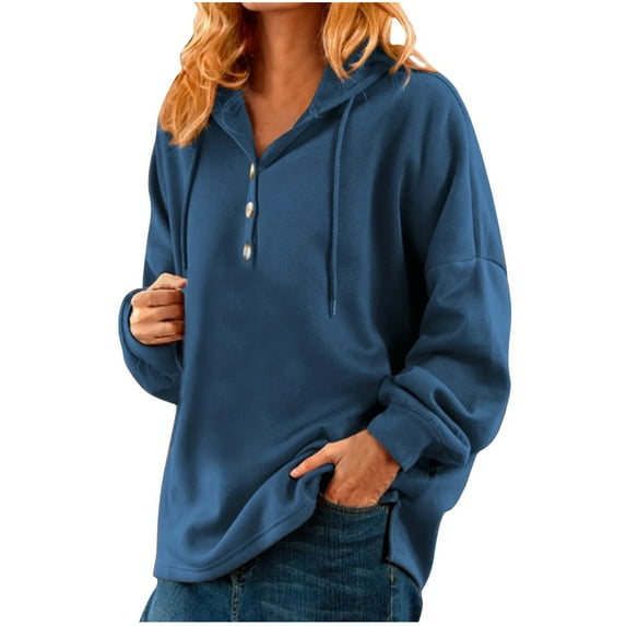 Krdevn Button-Down Hoodie - Women's Long Sleeve Pullover, Casual Solid Color for Work & Weekend, Size for M