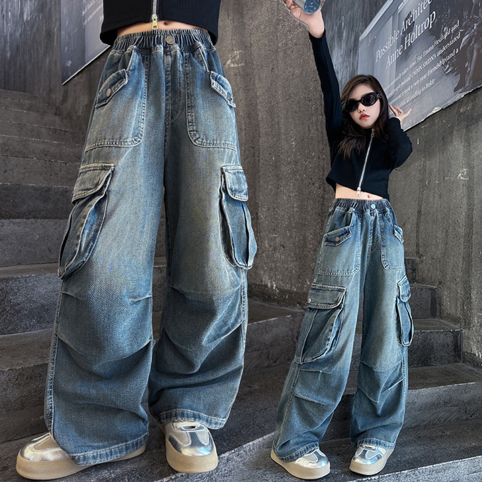 Krdevn Cargo Pants Y2K Girl Gothic Star Baggy Cargo Jeans