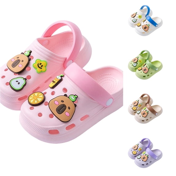 Krdevn Cartoon Decorated Wearable Clogs Round Toe Flat Heel Casual Sandals (Toddler, Big Girls),6.5-7 Years