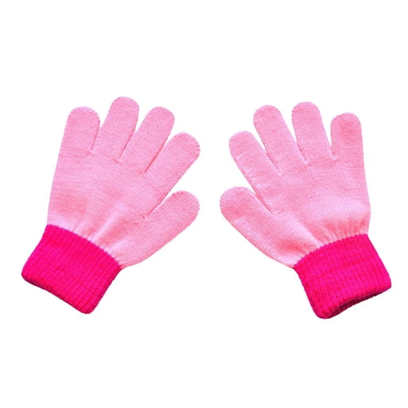 Krdevn Children Kids Magic Winter Gloves Colorblock Full Finger Warm Knitted Gloves