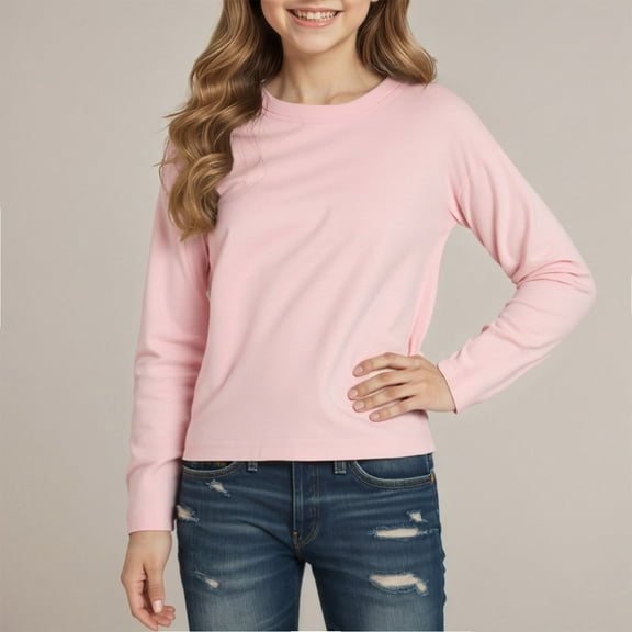 Krdevn Children Long Sleeve T Shirts Crewneck Fall Winter Tops Basic Tees,5-6 Years