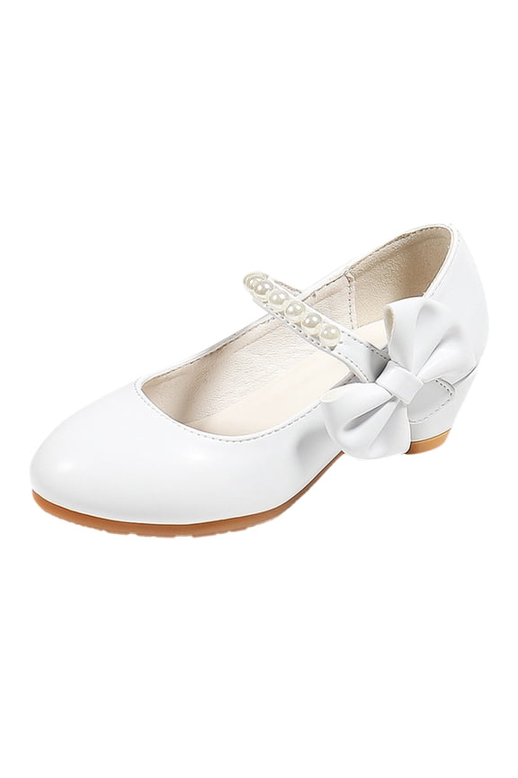 Children Shoes Children Leather Shoes White Bow Knot Autumn Gir High Heel Princess Shoes Pearl Single Shoes,Toddler Girl Shoes,Boys Shoes,Size:11.5-12 Years