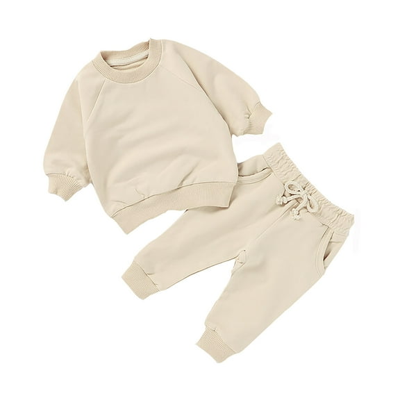 Krdevn Children's Solid Color Long Sleeved Crew Neck Casual Hoodie Pant Suit,Kids Clothing,12-18 Months