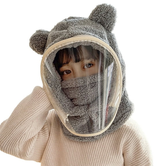 Krdevn Children's Windproof Hat with Face and Earmuffs for Winter Thickened Pullover Design,Size:2-7 Years