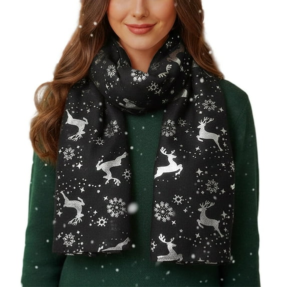 Krdevn Christmas Decorations,Elegant Scarf for Featuring Stunning Reindeer and Snowflake Pattern Design Soft Winter,Size:ONE SIZE