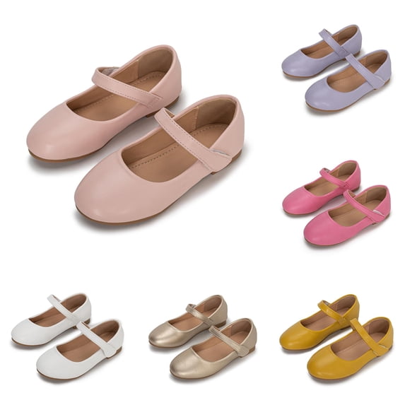 Krdevn Classic Mary Jane Dress Shoes Round Toe Flat Heel Adjustable Top Strap Daily Party School Casual Footwear (Toddler, Big Girls),3-3.5 Years