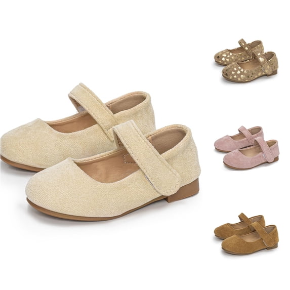 Krdevn Classic Mary Jane Dress Shoes Round Toe Flat Heel Adjustable Top Strap Daily Party School Casual Footwear (Toddler, Big Girls),6-12 Months
