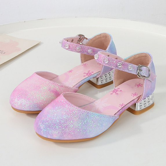 Krdevn Closed Toe Low Block Heel Ankle Strap Glitter Rhinestone Bow Dress Party Sandals (Little Girls, Big Girls),2.5