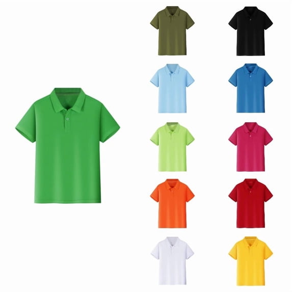 Krdevn Collared Short Sleeve Button Placket Polo Casual Daily Tops (Unisex),5-6 Years