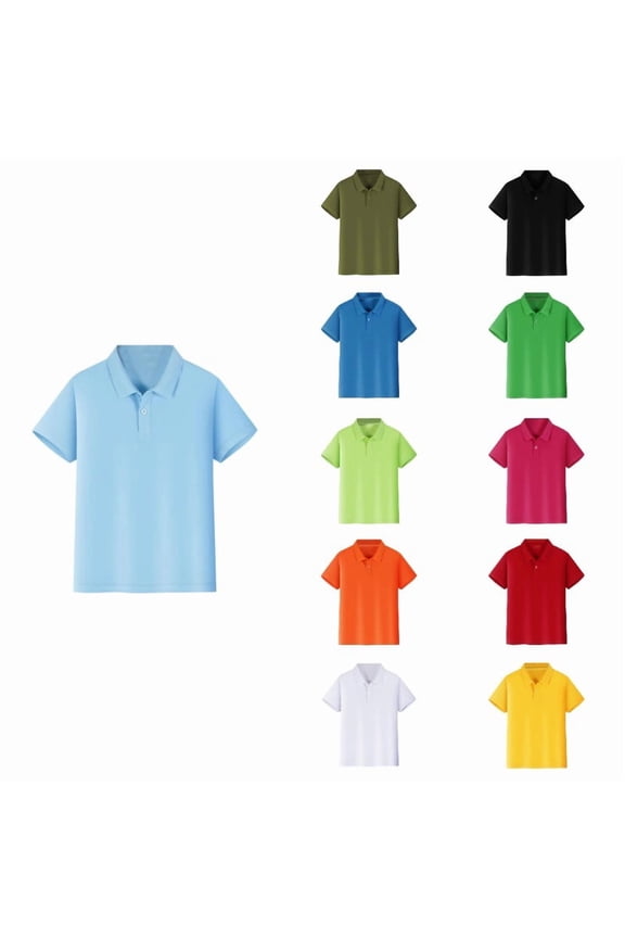Collared Short Sleeve Button Placket Polo Casual Daily Tops (Unisex),7-8 Years