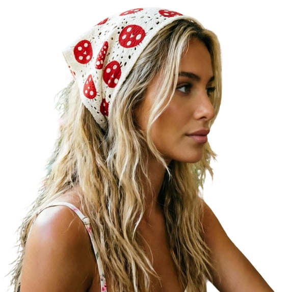 Krdevn Crochet Triangle Headscarf, Women Vintage Knit Head Wrap, Floral Kerchief Hair Accessory for Travel & Daily Wear