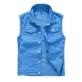 thumbnail image 1 of Krdevn Denim Vest Men Lapel Sleeveless Slim Fit Retro Ripped Casual Jean Vest for Men's,Tank Tops Men,4XL, 1 of 6