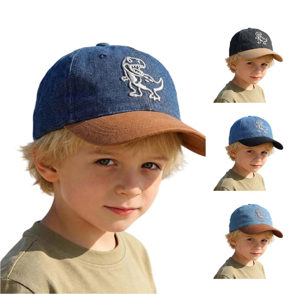 Krdevn Dinosaur Embroidery Two Tone Washed Kids Baseball Cap Adjustable Lightweight Outdoor Sun Hat for Toddler Boys Girls