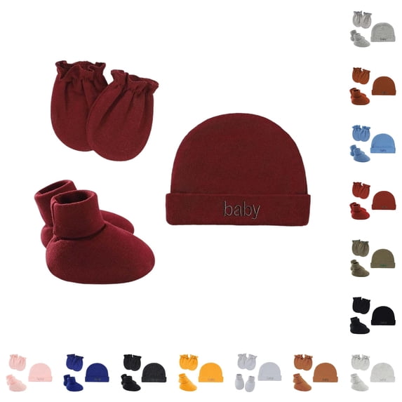 Krdevn Embroidered Hat with Hand Covers and Foot Socks, Stretchy Gentle Fit Set for Everyday Wear (Baby),0-5 Months