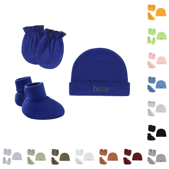 Krdevn Embroidered Hat with Hand Covers and Foot Socks, Stretchy Gentle Fit Set for Everyday Wear (Baby),0-5 Months