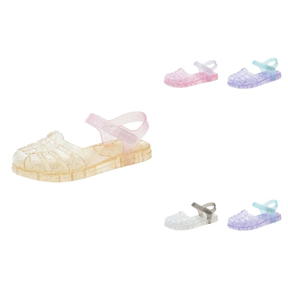 Krdevn Flat Heel Closed Round Toe Ankle Strap Glitter Detailed Jelly Casual Beach Sandals (Little Girls,Big Girls),3.5-4 Years