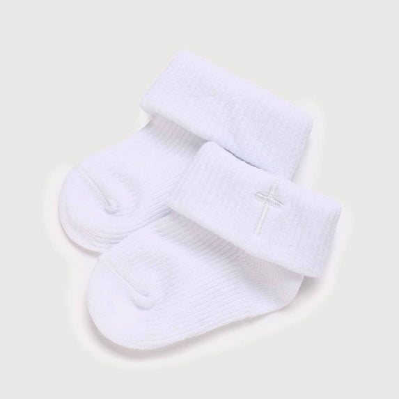 Krdevn Foldover Top Thread Detail Crew Socks, Baptism Style Breathable Blend Socks for Formal Events (Baby),0-1 Years